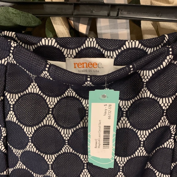 Renee C | Maybell Navy and Lace Detail Skirt | S - NWT - Picture 2 of 6